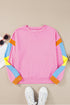 Pink Candy Colorblock French Terry Top